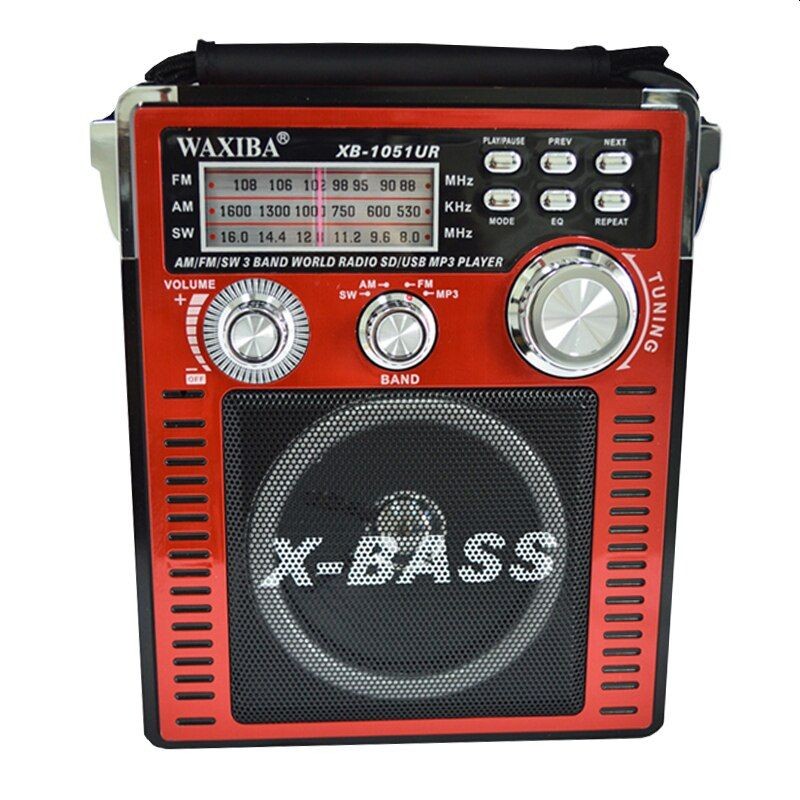 Waxiba Radio portabil 3 benzi, mp3 player, sd, usb, control volum, rosu negru