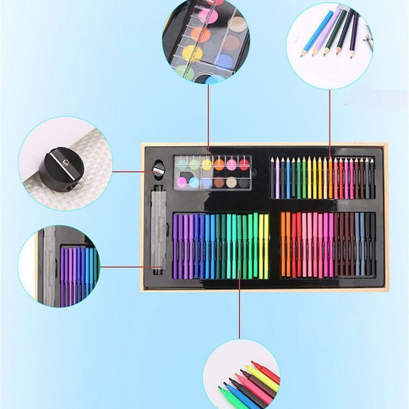 Trusa pentru pictura si desen, 180 accesorii, portabila, cutie depozitare lemn - imagine 12