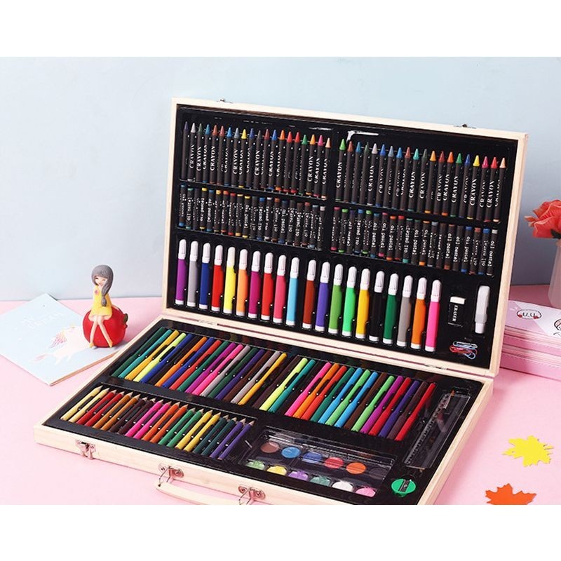 Trusa pentru pictura si desen, 180 accesorii, portabila, cutie depozitare lemn - imagine 13