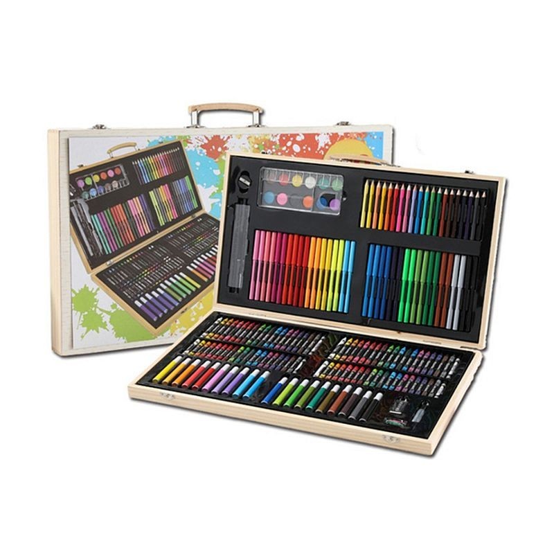 Trusa pentru pictura si desen, 180 accesorii, portabila, cutie depozitare lemn - imagine 22