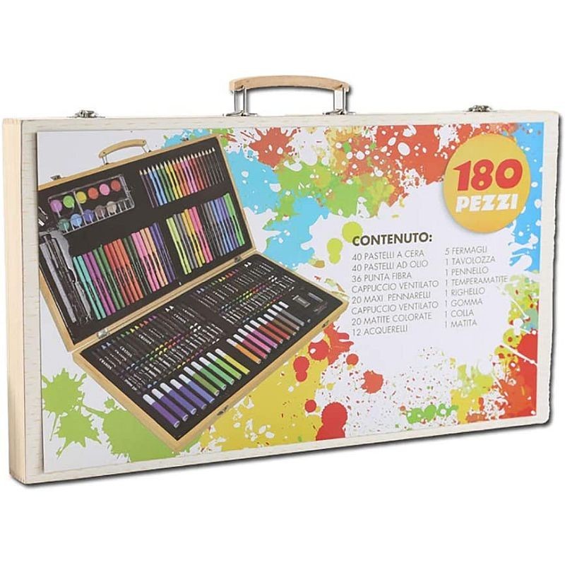 Trusa pentru pictura si desen, 180 accesorii, portabila, cutie depozitare lemn - imagine 14