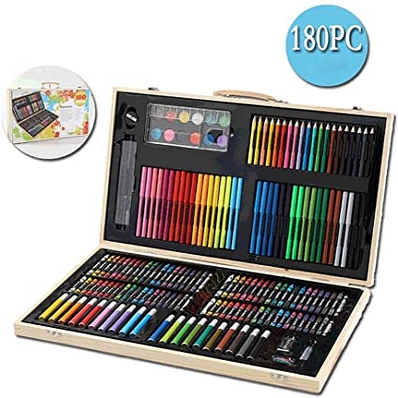 Trusa pentru pictura si desen, 180 accesorii, portabila, cutie depozitare lemn - imagine 6