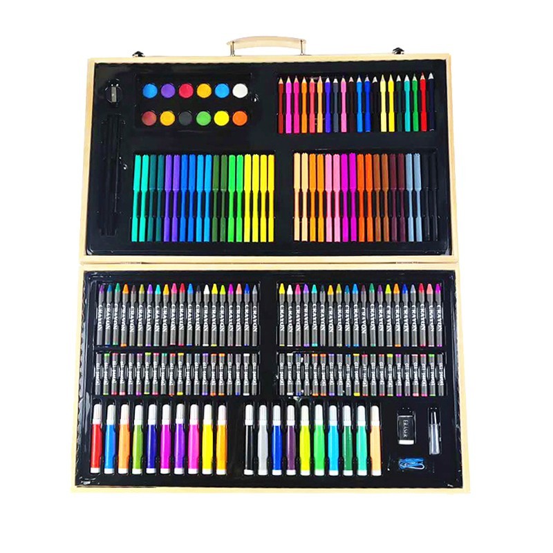 Trusa pentru pictura si desen, 180 accesorii, portabila, cutie depozitare lemn - imagine 8