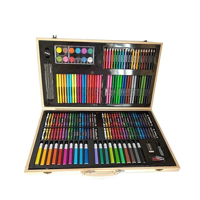 Trusa pentru pictura si desen, 180 accesorii, portabila, cutie depozitare lemn - imagine 9