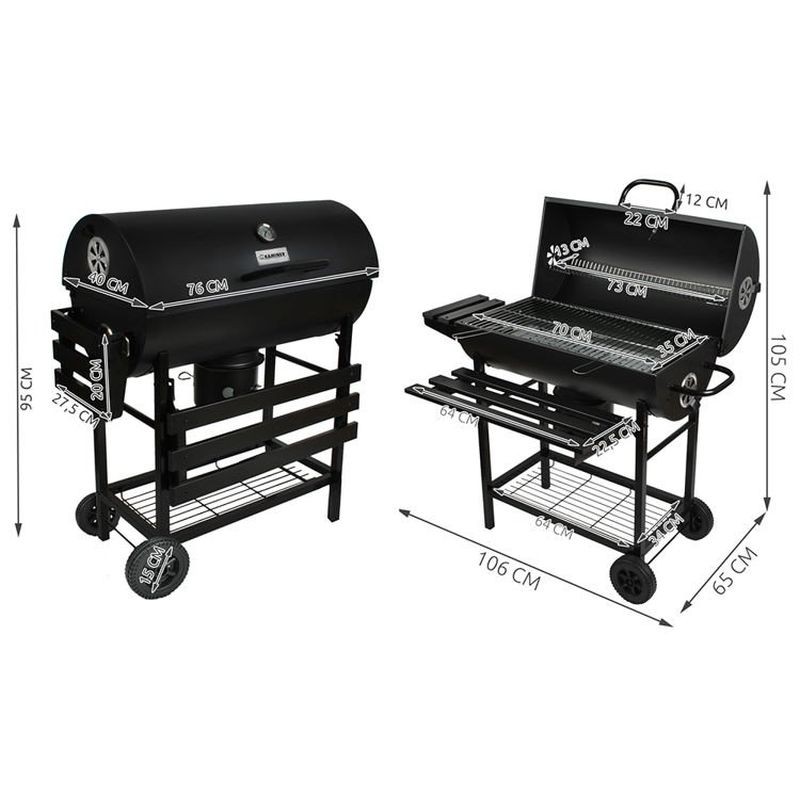 Gratar BBQ Grill pe carbuni, capac cu termometru, 2 rafturi pliabile, roti, RESIGILAT - imagine 8