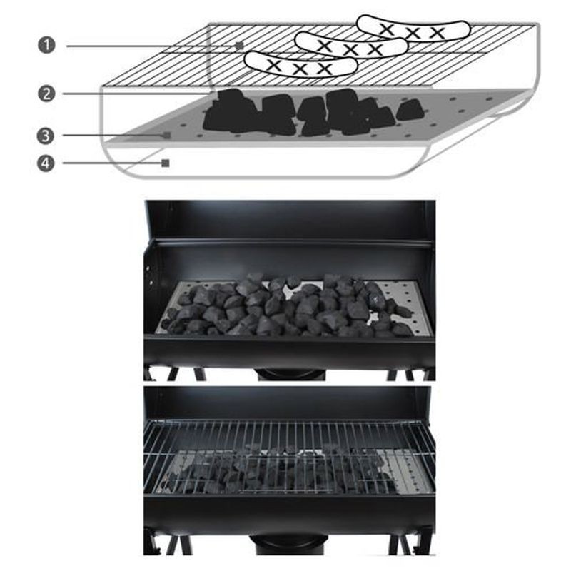Gratar BBQ Grill pe carbuni, capac cu termometru, 2 rafturi pliabile, roti, RESIGILAT - imagine 6