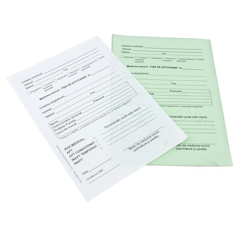 Fisa aptitudini BiroCO A5, 3 exemplare, 53-60 g/mp, orientare portrait, 50 set/bloc