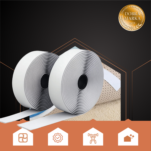 Banda autoadeziva cu scai, universala, latime 2.5 cm, lungime 500 cm, poliester, alb - imagine 5