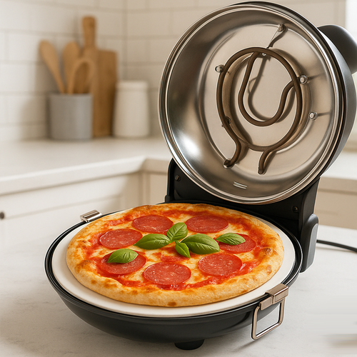 Cuptor electric pentru pizza, reglabil, 1200W, maxim 420 grade Celsius, piatra ceramica cu manere, 2 spatule, cutit - imagine 7
