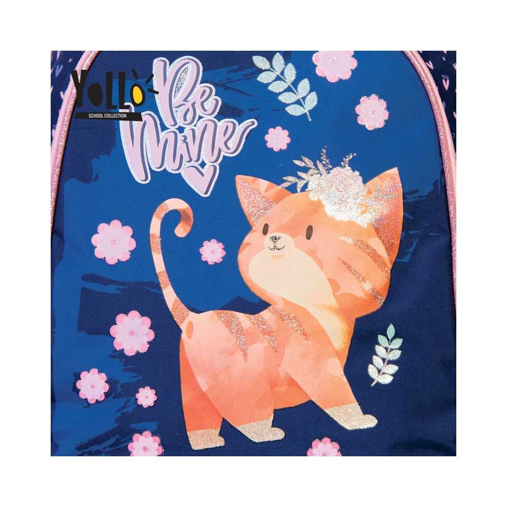 Ghiozdan imprimeu pisicuta, 38 cm, bretele ajustabile, 3 compartimente, buzunare laterale, spate anatomic - imagine 5