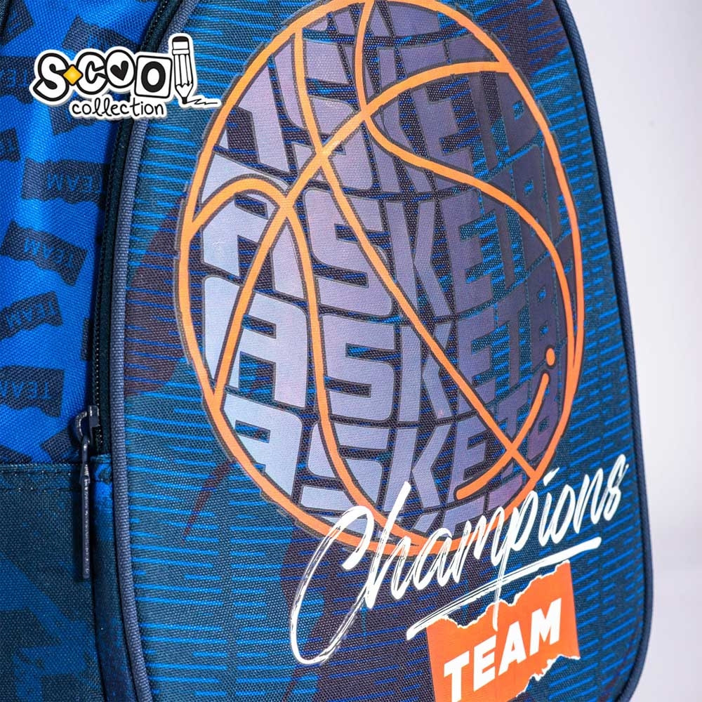 Ghiozdan model BASKETBALL, 3 compartimente, buzunare laterale, maner, 38x39x19.5 cm - imagine 6