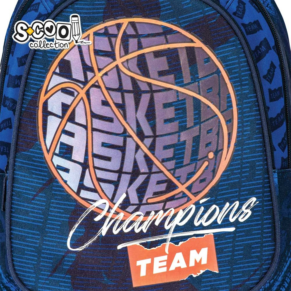 Ghiozdan model BASKETBALL, 3 compartimente, buzunare laterale, maner, 38x39x19.5 cm - imagine 7