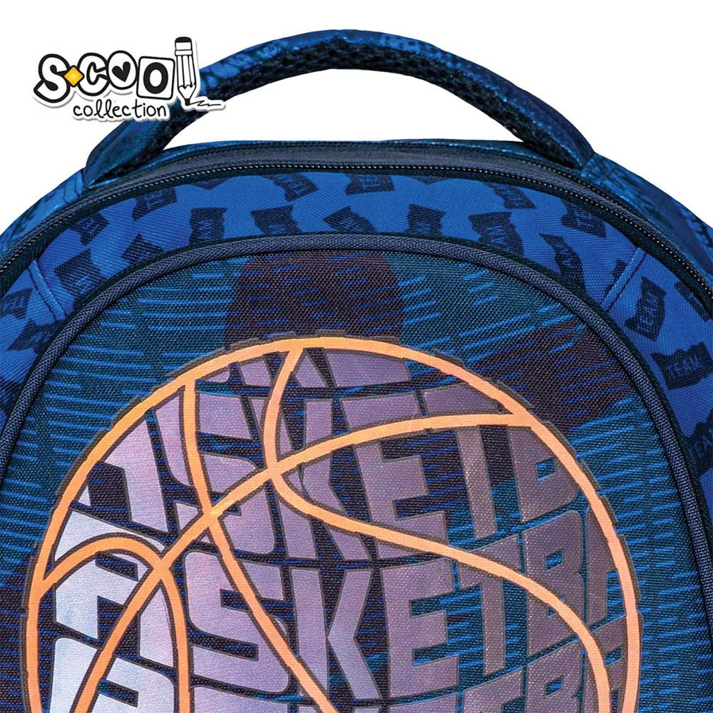 Ghiozdan model BASKETBALL, 3 compartimente, buzunare laterale, maner, 38x39x19.5 cm - imagine 8