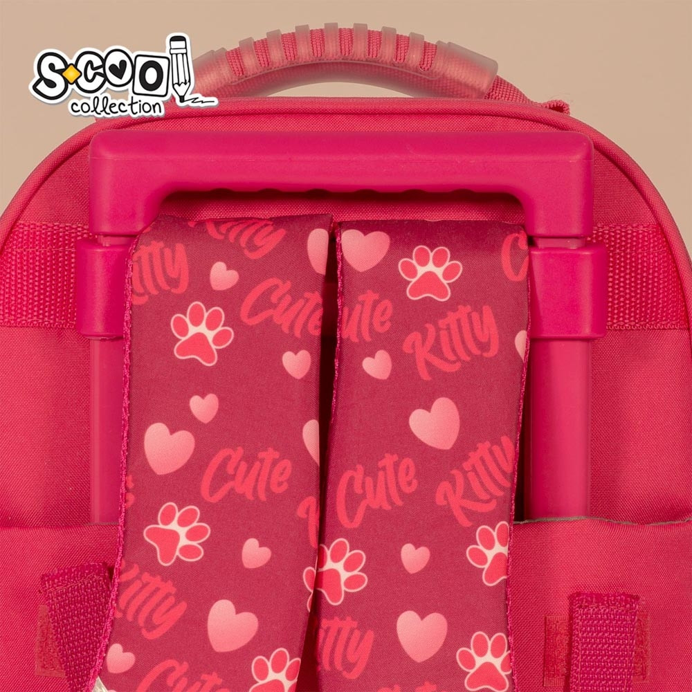 Ghiozdan troller CUTE KITTY, 3 compartimente cu fermoar, 2 roti, 38x29x14 cm - imagine 9
