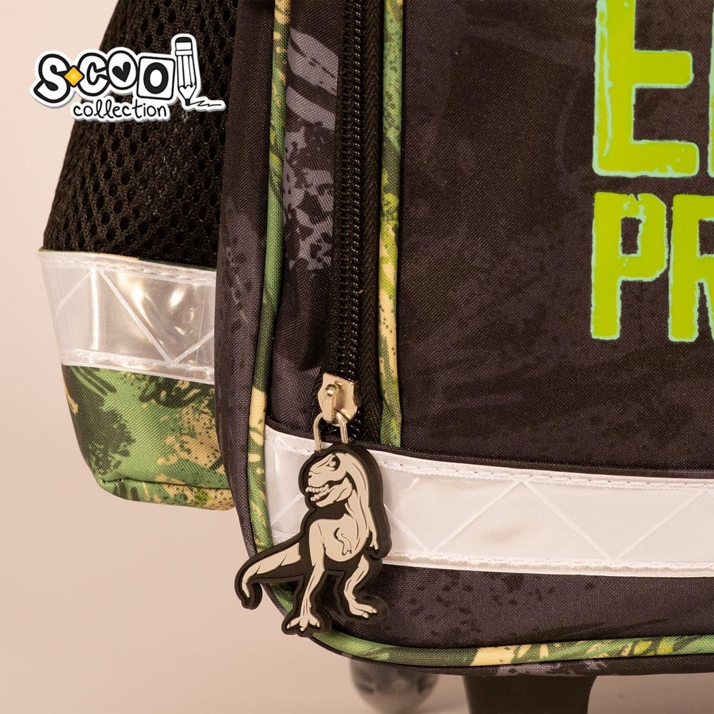 Ghiozdan tip troller, DINO, 6-11 ani, compartimente cu fermoar, buzunare laterale, 2 roti - imagine 5