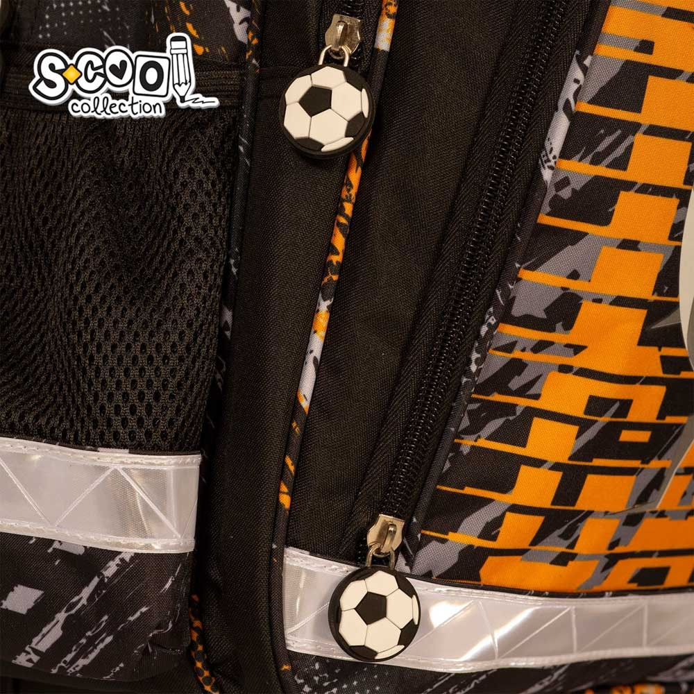 Ghiozdan troller, imprimeu fotbal, 3 compartimente, maner telescopic, 38x29x14 cm - imagine 6