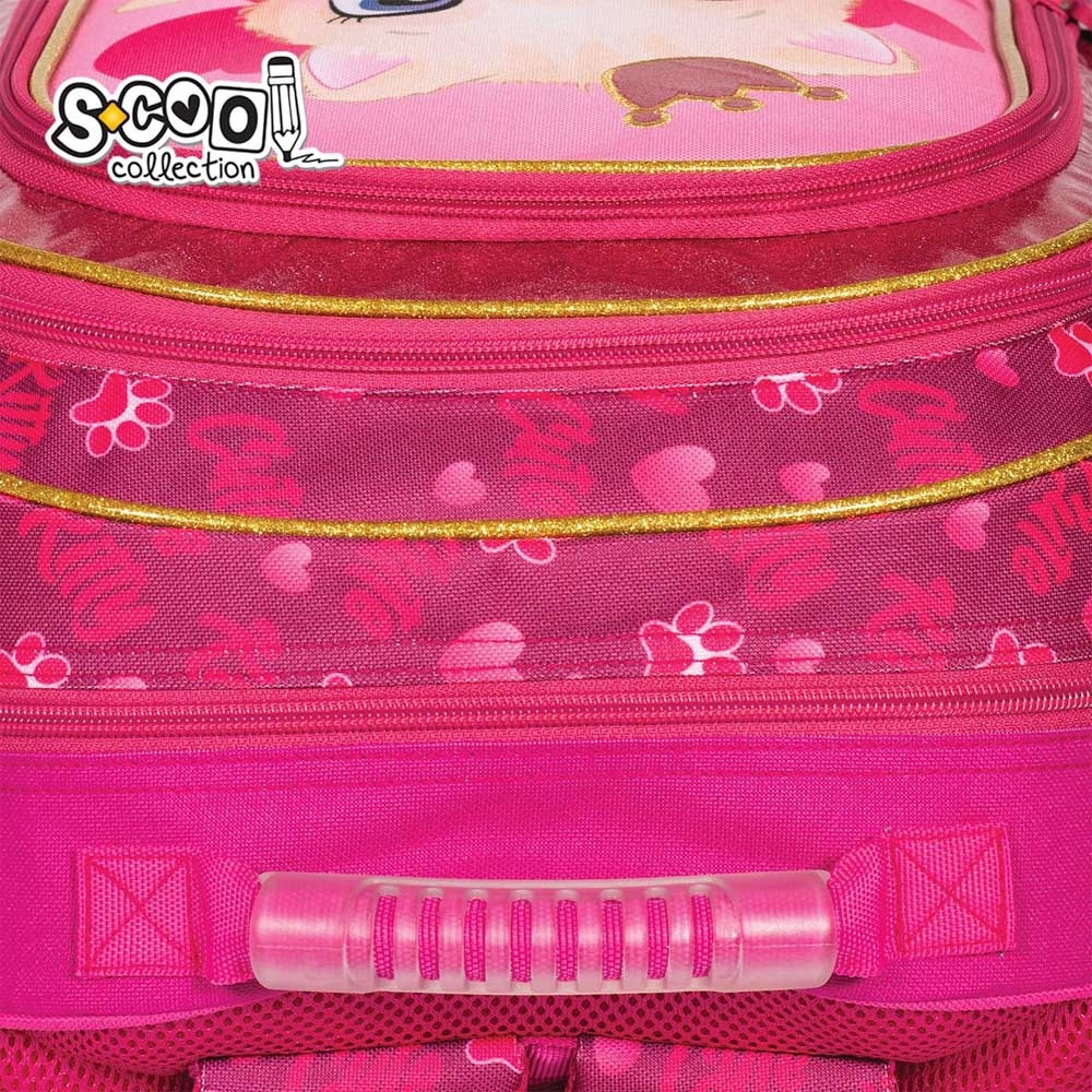Ghiozdan ergonomic CUTE KITTY, 6-11 ani, 2 compartimente, maner transport, spate buretat, benzi reflectorizante, roz - imagine 7