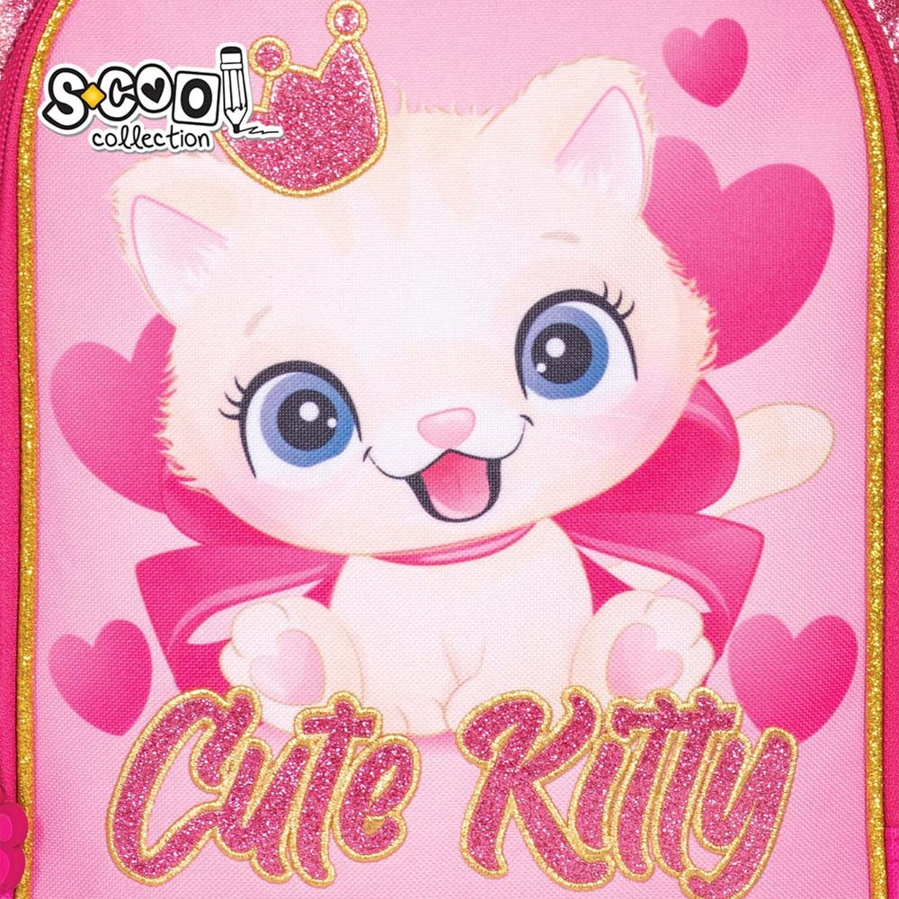 Ghiozdan ergonomic CUTE KITTY, 6-11 ani, 2 compartimente, maner transport, spate buretat, benzi reflectorizante, roz - imagine 11