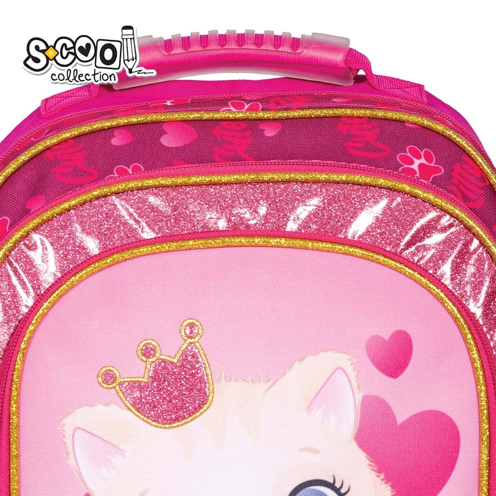Ghiozdan ergonomic CUTE KITTY, 6-11 ani, 2 compartimente, maner transport, spate buretat, benzi reflectorizante, roz - imagine 12