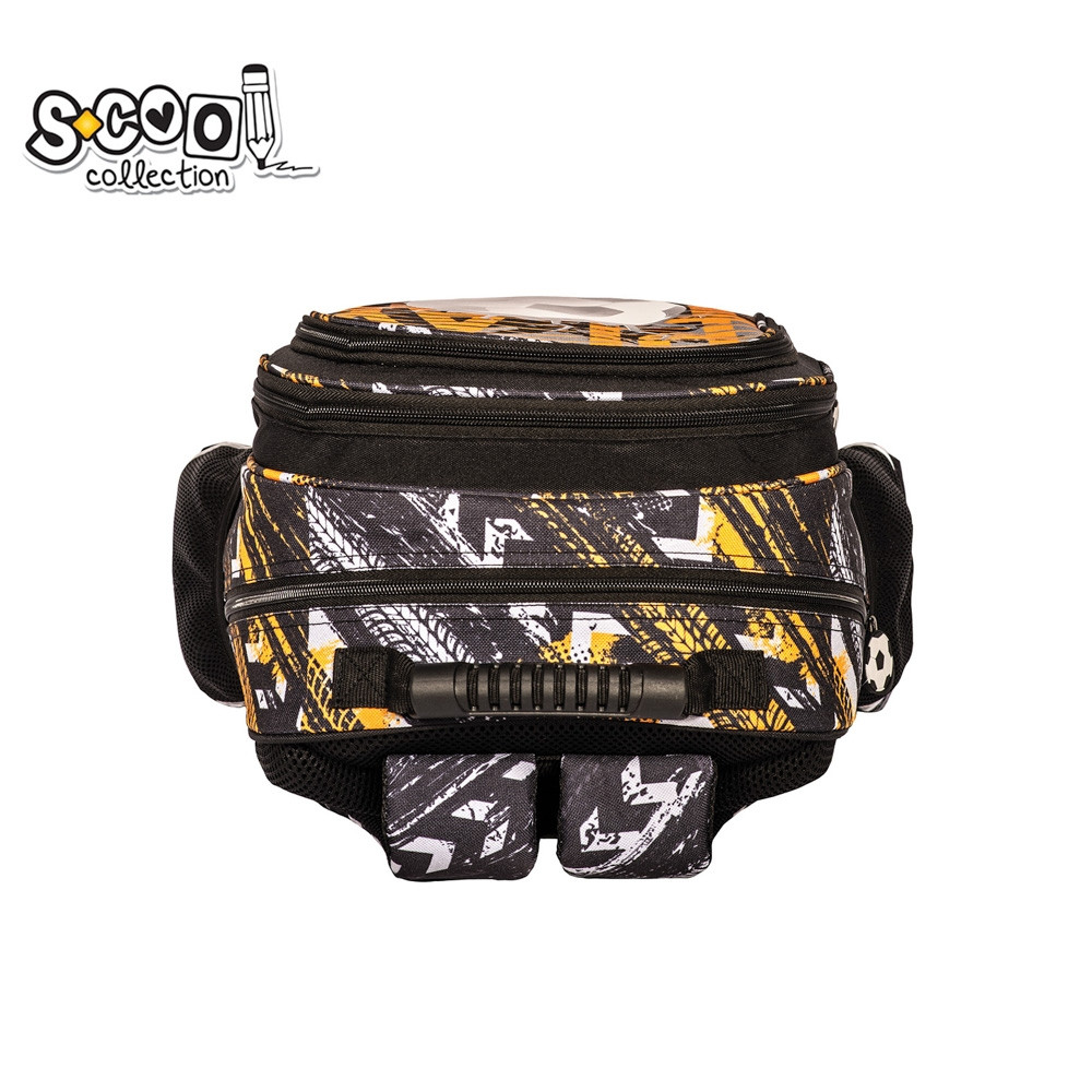 Ghiozdan imprimeu fotbal, ergonomic, compartiment principal cu 2 cursoare, buzunare laterale, poliester 600D - imagine 5