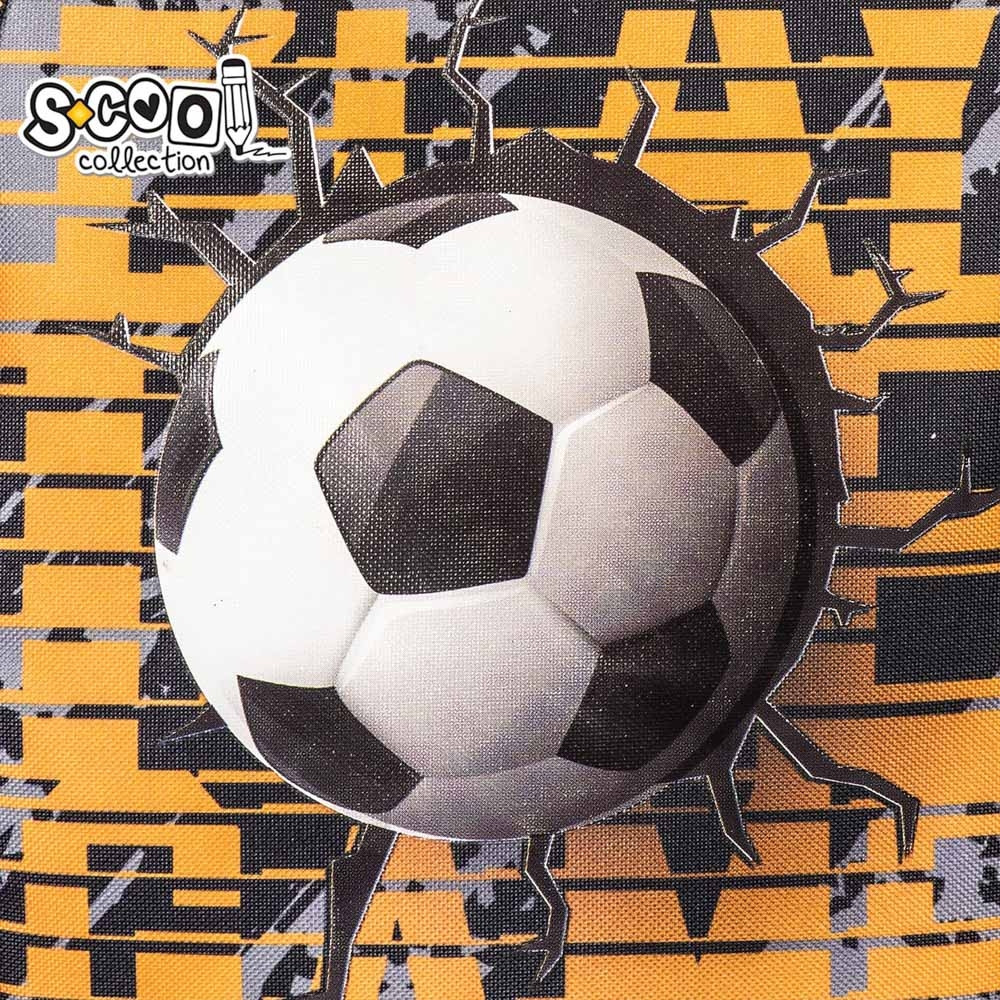 Ghiozdan imprimeu fotbal, ergonomic, compartiment principal cu 2 cursoare, buzunare laterale, poliester 600D - imagine 7