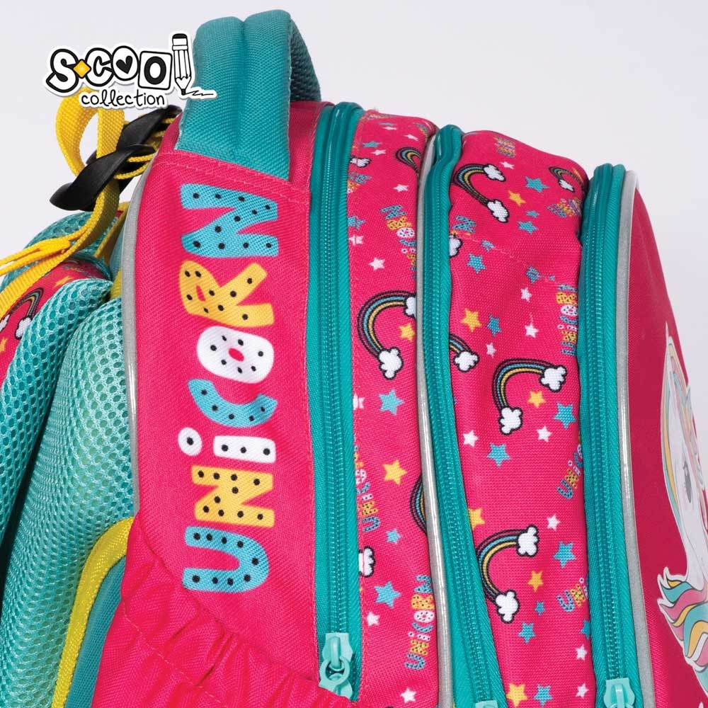 Ghiozdan anatomic, imprimeu multicolor UNICORN, 2 compartimente, bretele buretate, 38x39x19.5 cm - imagine 7