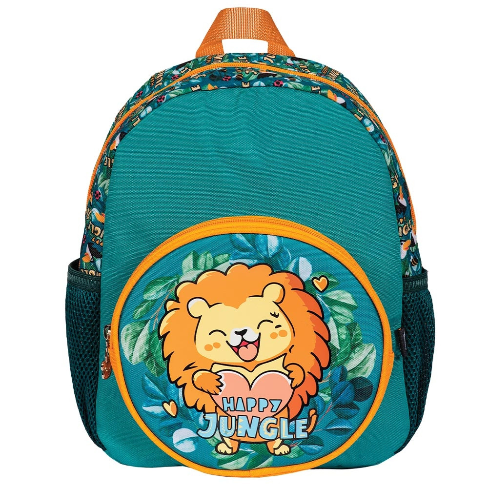 Ghiozdan gradinita HAPPY JUNGLE, buzunare laterale, pandandive metalizate ursulet, 31x24x9 cm - 1 | YEO