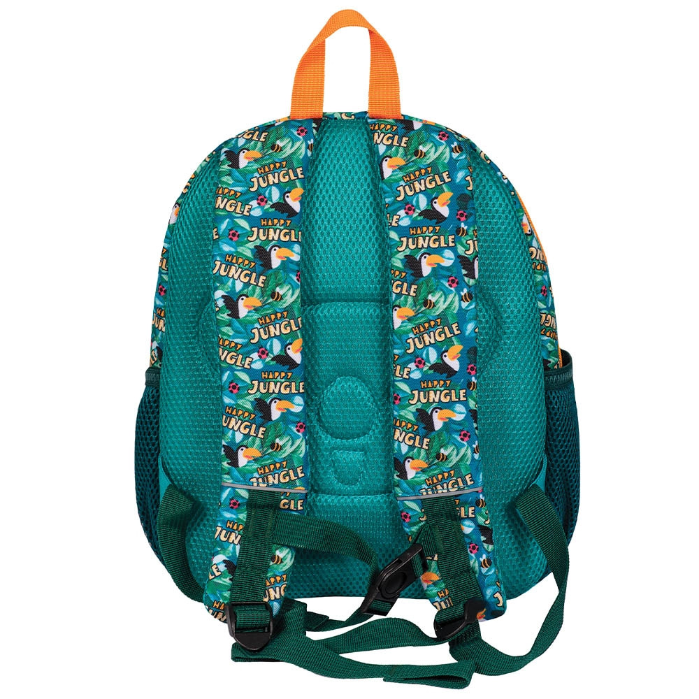 Ghiozdan gradinita HAPPY JUNGLE, buzunare laterale, pandandive metalizate ursulet, 31x24x9 cm - 2 | YEO