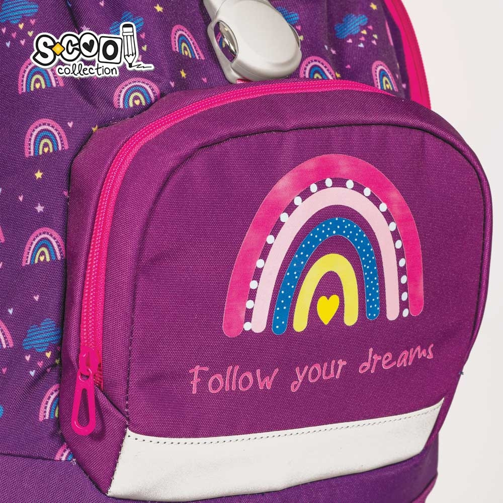 Ghiozdan ergonomic FOLLOW YOUR DREAMS, 6-11 ani, bretele ajustabile, buzunar frontal, poliester 600D - imagine 4