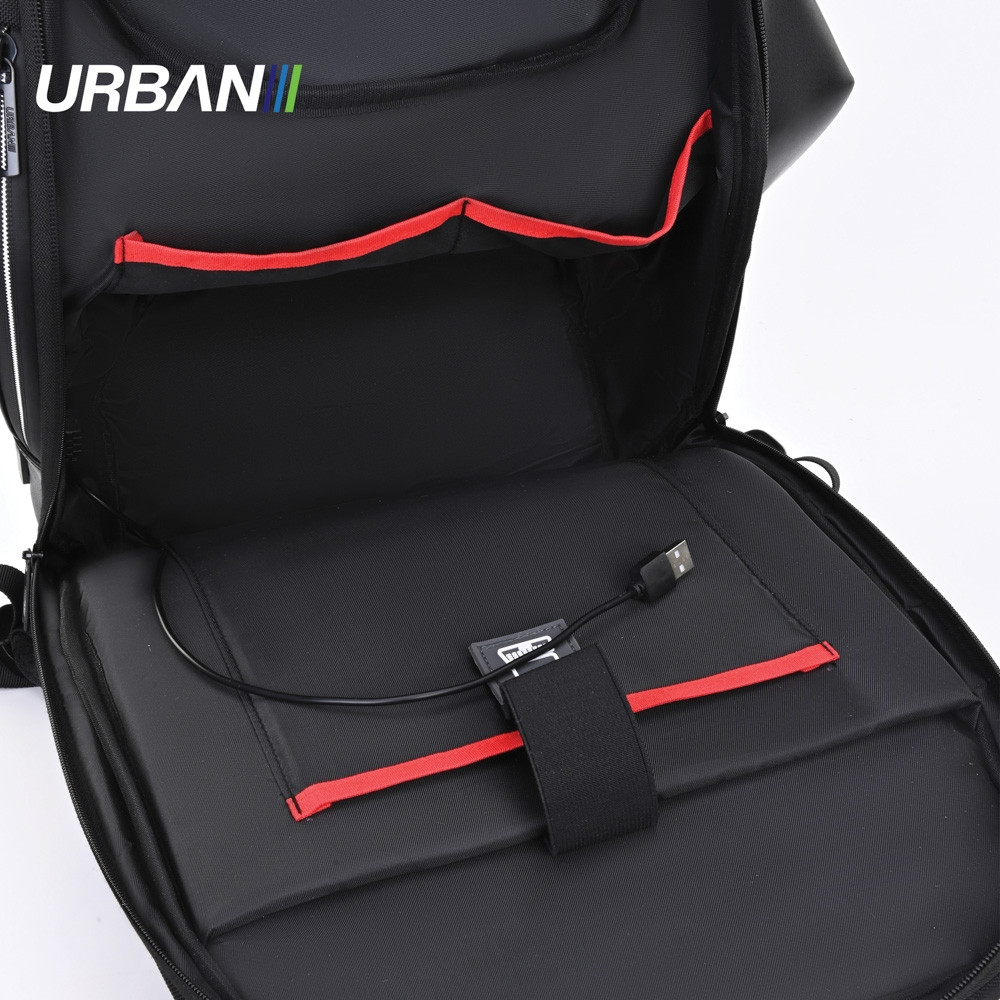 Ghiozdan URBAN BULLET, compartiment laptop, bucla agatare, buzunare accesorii, cablu USB, 46x35x15 cm - imagine 8