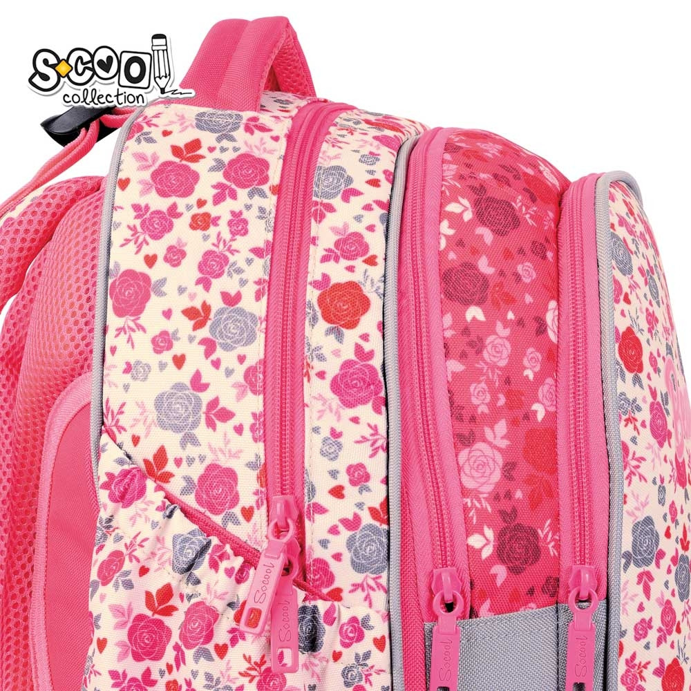 Ghiozdan ergonomic, 2 compartimente, 1 buzunar, model floral, 39x33x18 cm - imagine 5