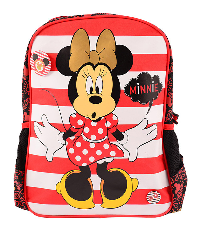 Ghiozdan cu Disney Minnie Mouse, baza intarita, compartiment principal cu fermoar, print auriu