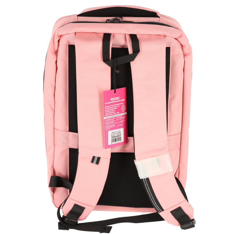 Ghiozdan roz pentru laptop, maner, 3 compartimente, inaltime 41 cm, poliester - 2 | YEO