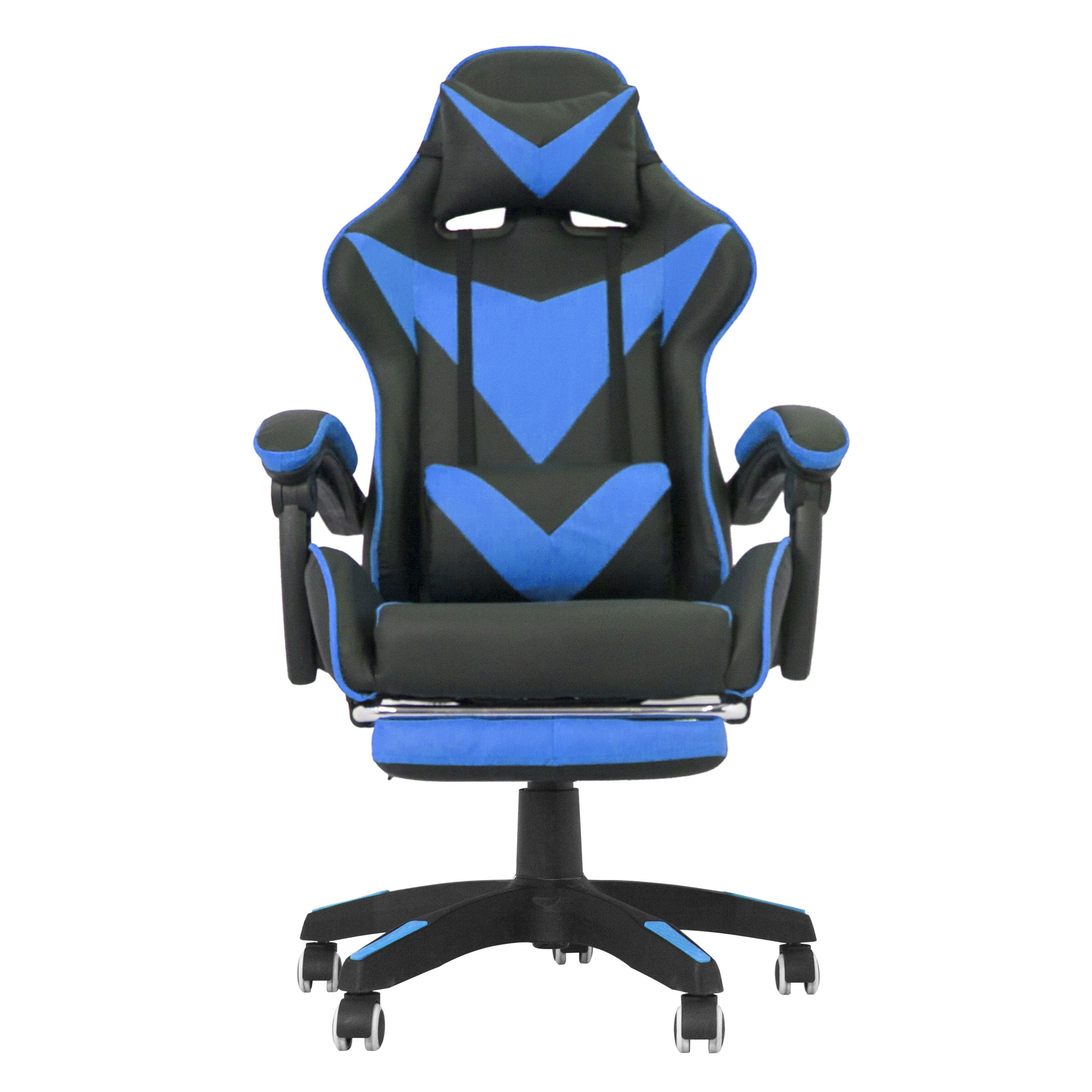 Scaun ergonomic de gaming, tetiera, suport retractabil picioare, sport lombar, inaltime reglabila, negru, albastru, RESIGILAT - imagine 5