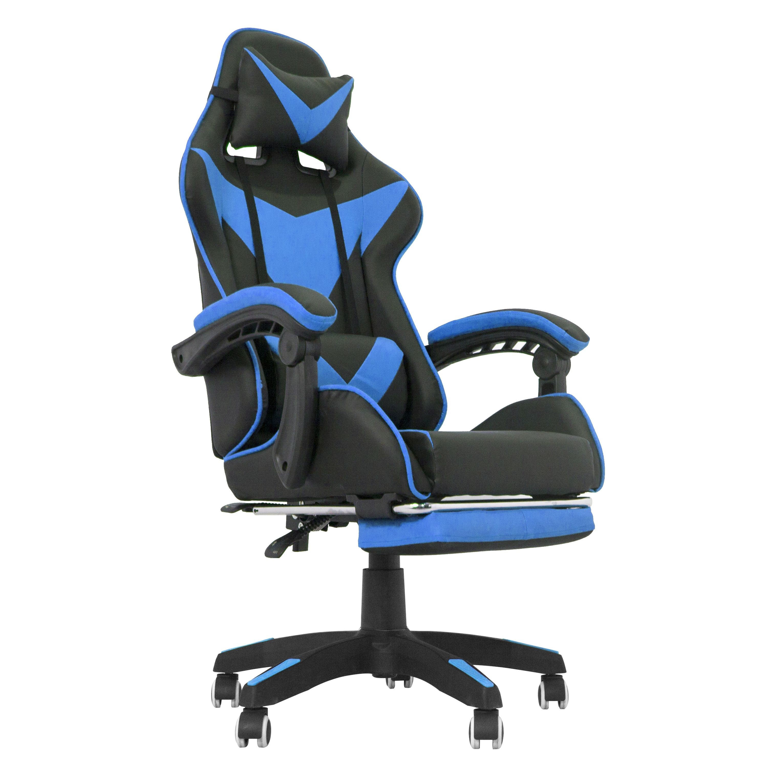 Scaun ergonomic de gaming, tetiera, suport retractabil picioare, sport lombar, inaltime reglabila, negru, albastru, RESIGILAT - imagine 6