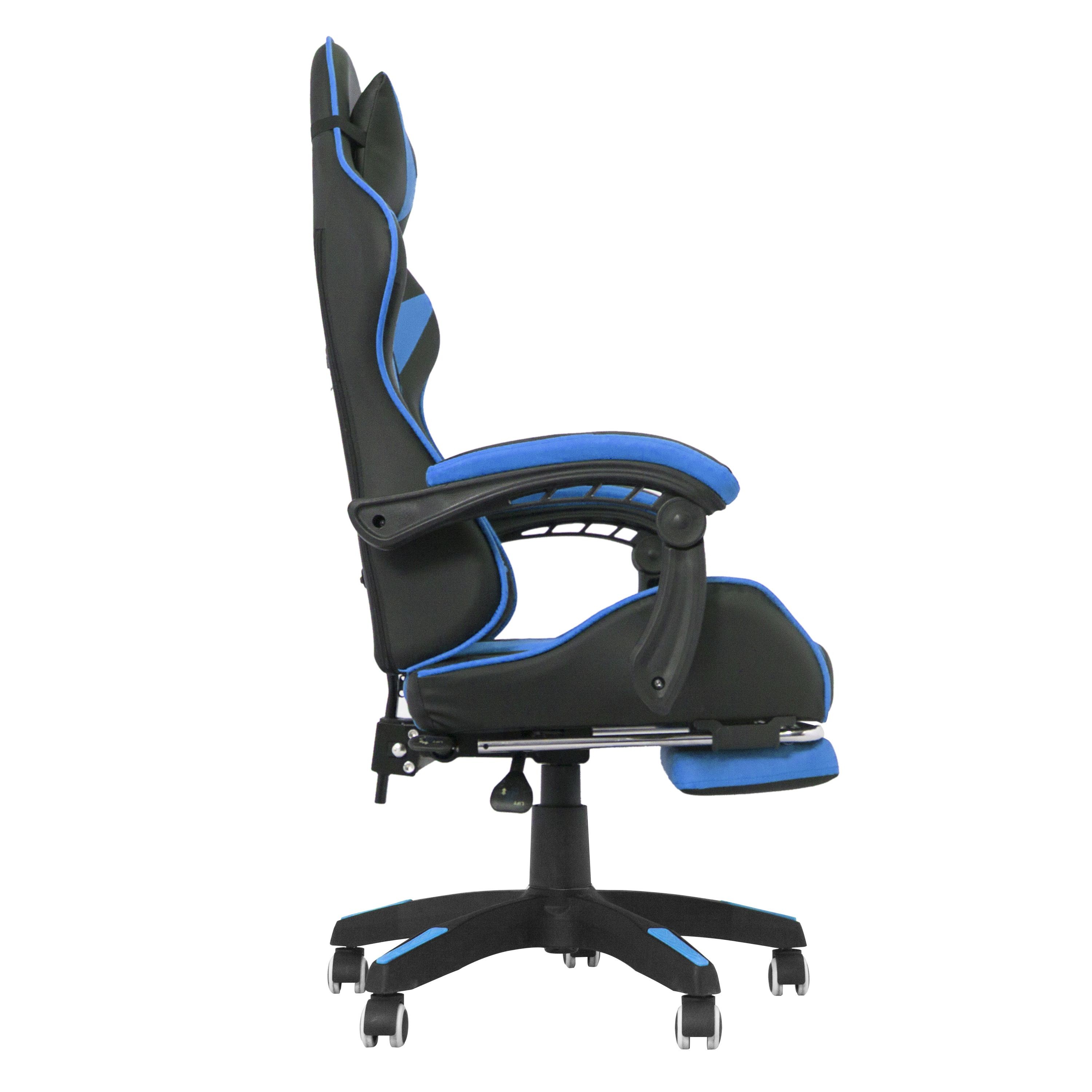 Scaun ergonomic de gaming, tetiera, suport retractabil picioare, sport lombar, inaltime reglabila, negru, albastru, RESIGILAT - imagine 7