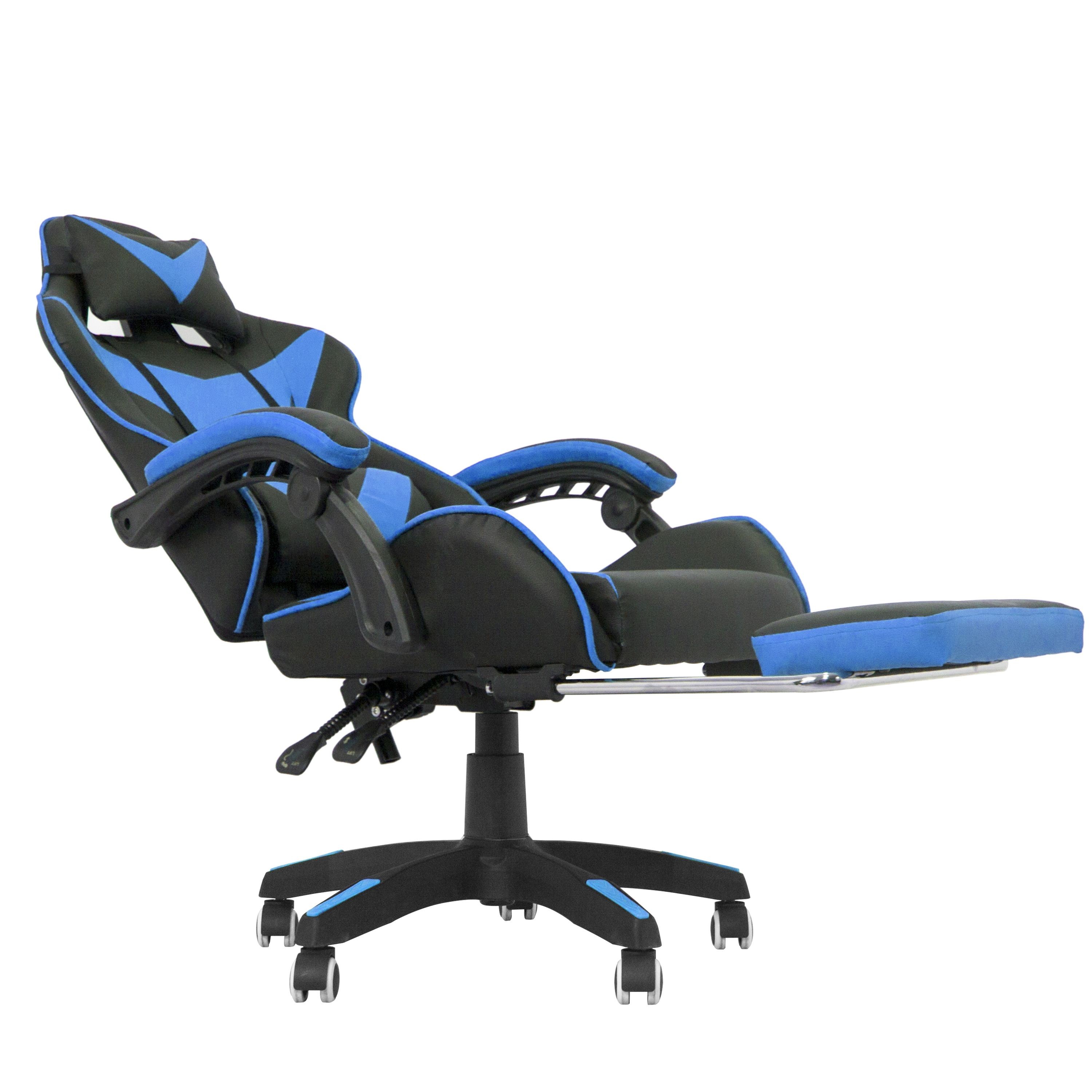 Scaun ergonomic de gaming, tetiera, suport retractabil picioare, sport lombar, inaltime reglabila, negru, albastru, RESIGILAT - imagine 8