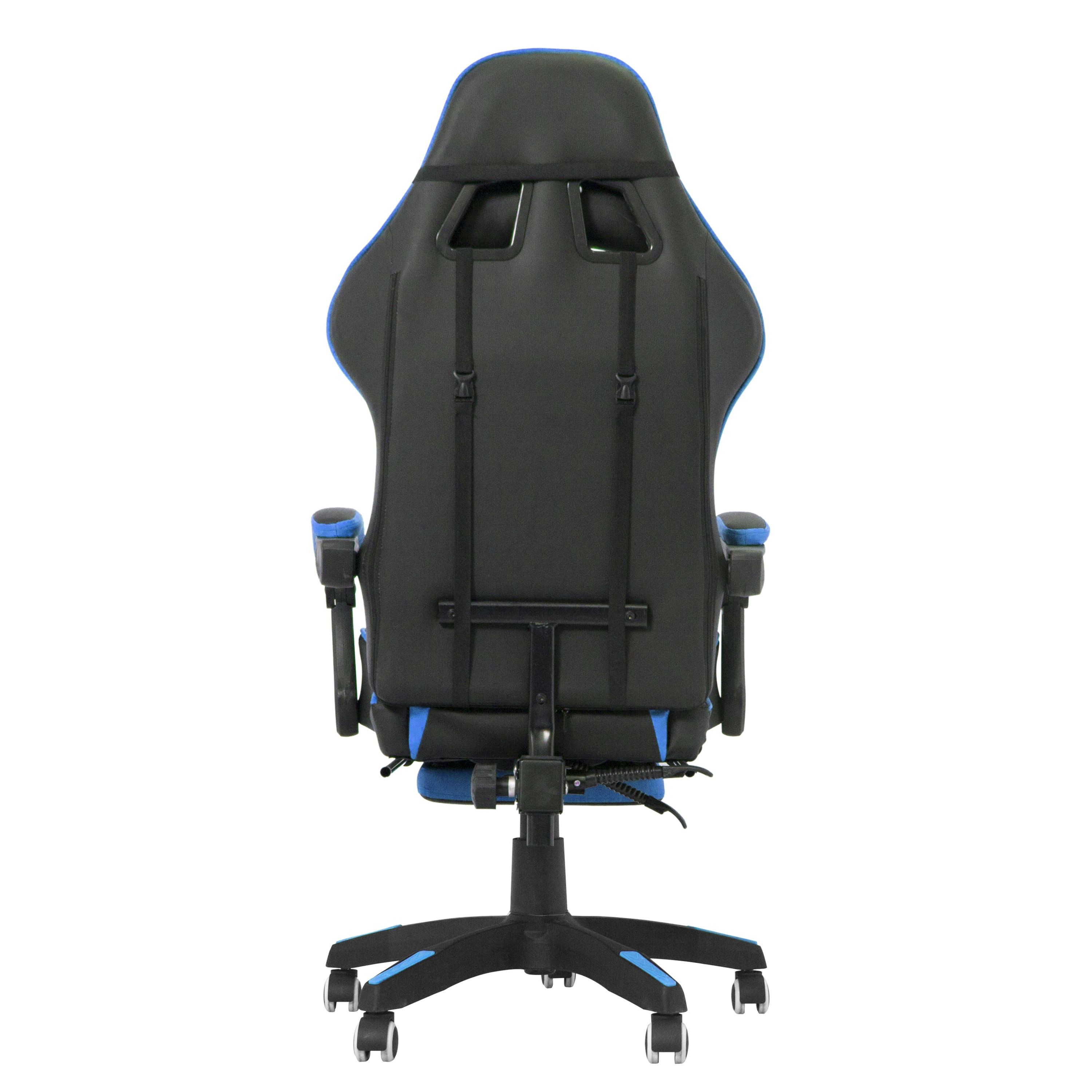 Scaun ergonomic de gaming, tetiera, suport retractabil picioare, sport lombar, inaltime reglabila, negru, albastru, RESIGILAT - imagine 9