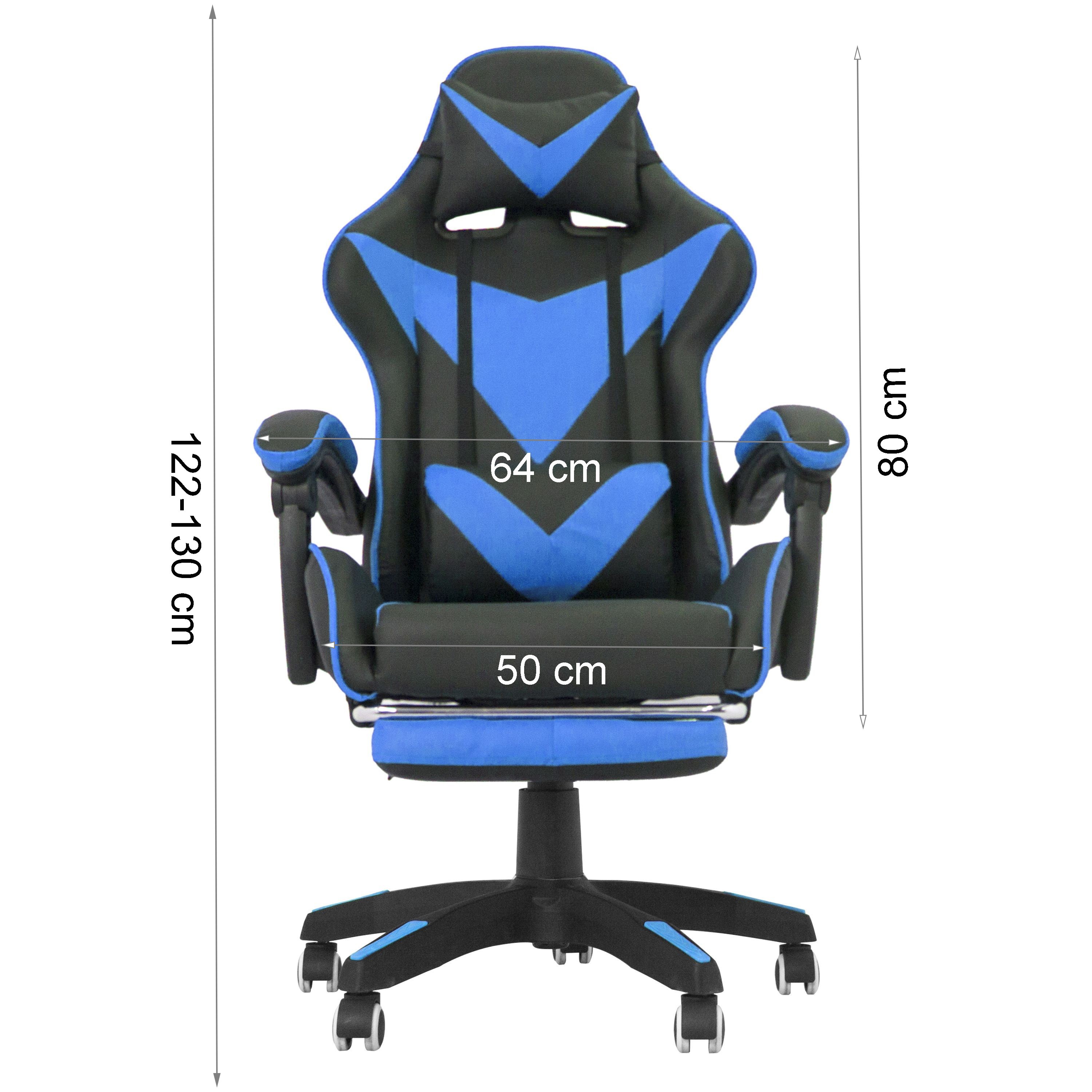 Scaun ergonomic de gaming, tetiera, suport retractabil picioare, sport lombar, inaltime reglabila, negru, albastru, RESIGILAT - imagine 10