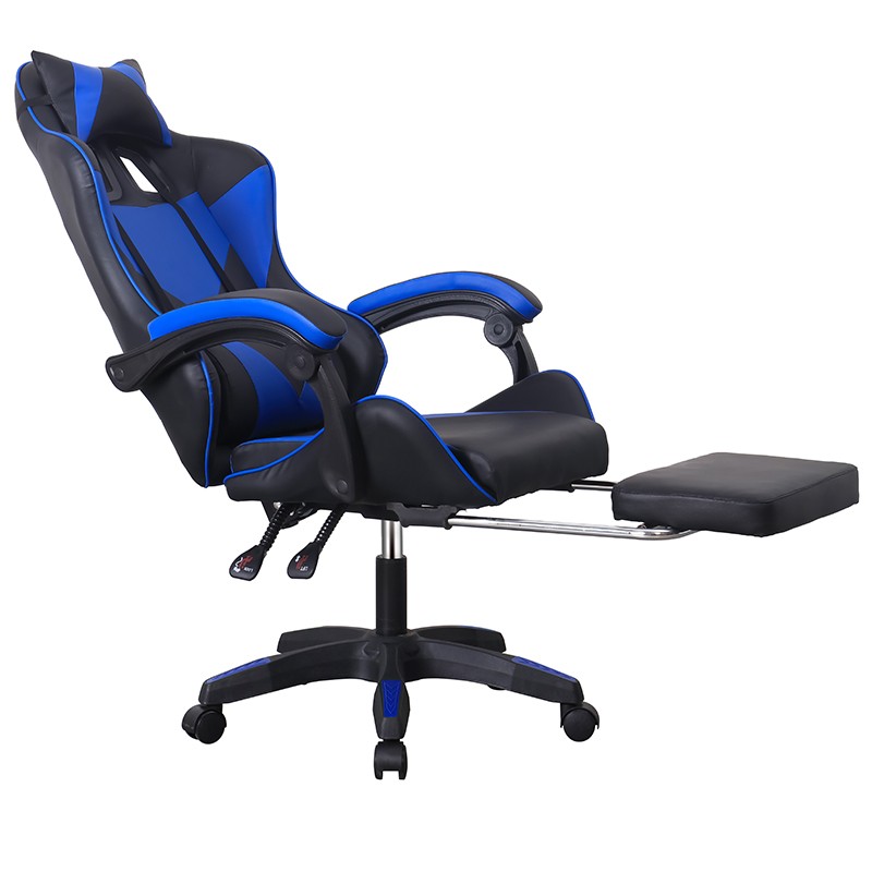 Scaun ergonomic de gaming, tetiera, suport retractabil picioare, sport lombar, inaltime reglabila, negru, albastru, RESIGILAT - imagine 4