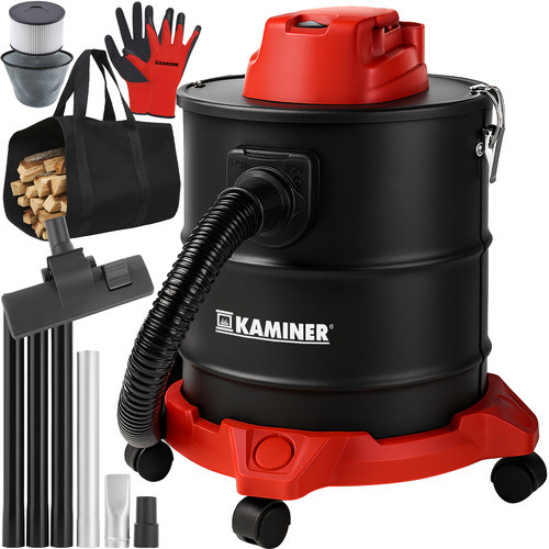 Aspirator industrial pentru cenusa, fara sac, 20 litri, 1600 W, filtru HEPA, geanta inclusa, negru/rosu