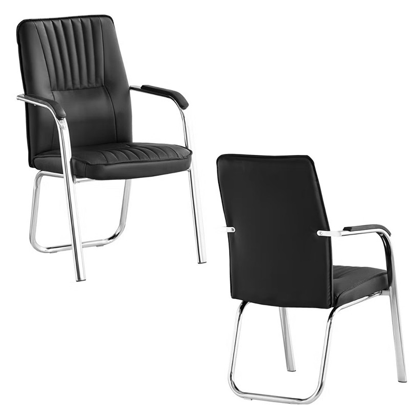 Scaun conferinta, cadru cromat, manere captusite, PVC negru - imagine 6