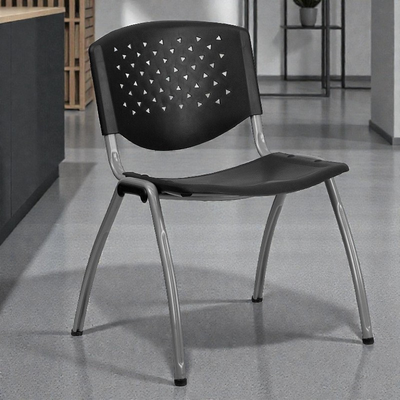 Scaun conferinta, spatar si sezut PP, stivuibil, model perforat, negru - imagine 8