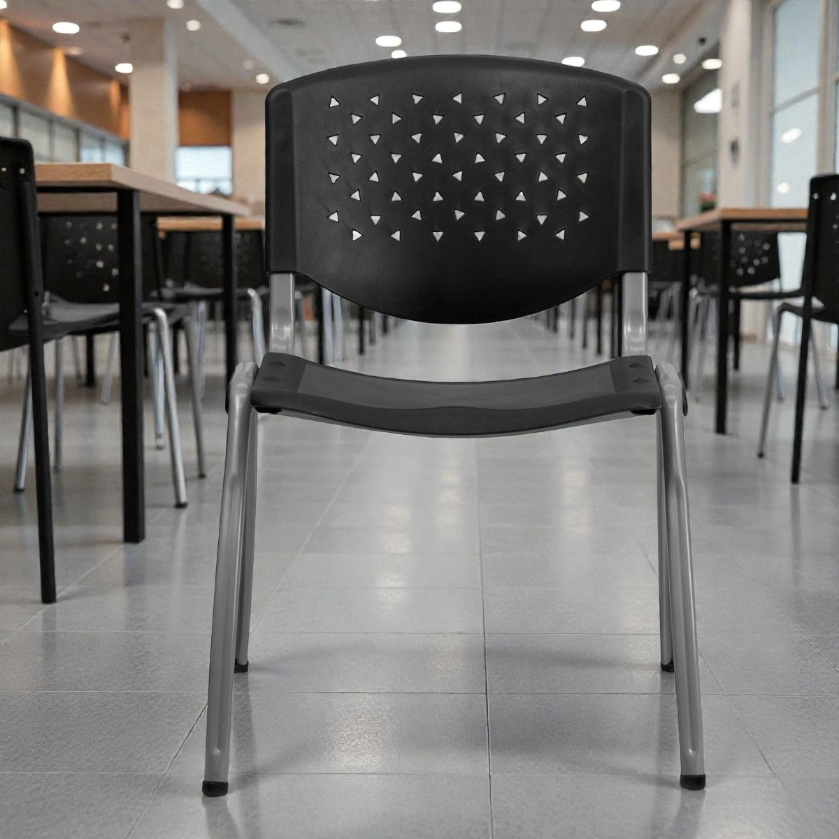 Scaun conferinta, spatar si sezut PP, stivuibil, model perforat, negru - imagine 9