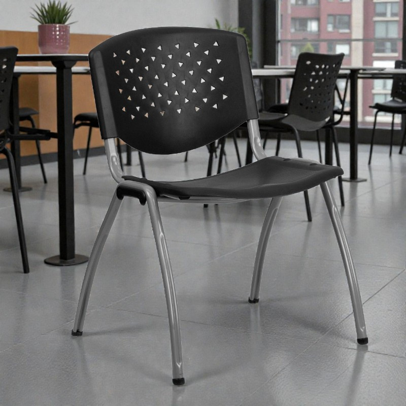 Scaun conferinta, spatar si sezut PP, stivuibil, model perforat, negru - imagine 10