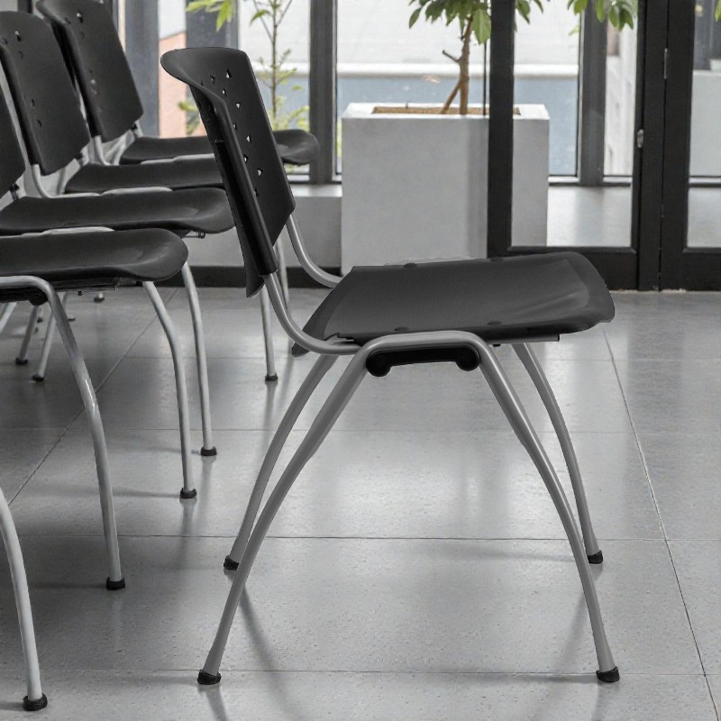 Scaun conferinta, spatar si sezut PP, stivuibil, model perforat, negru - imagine 11