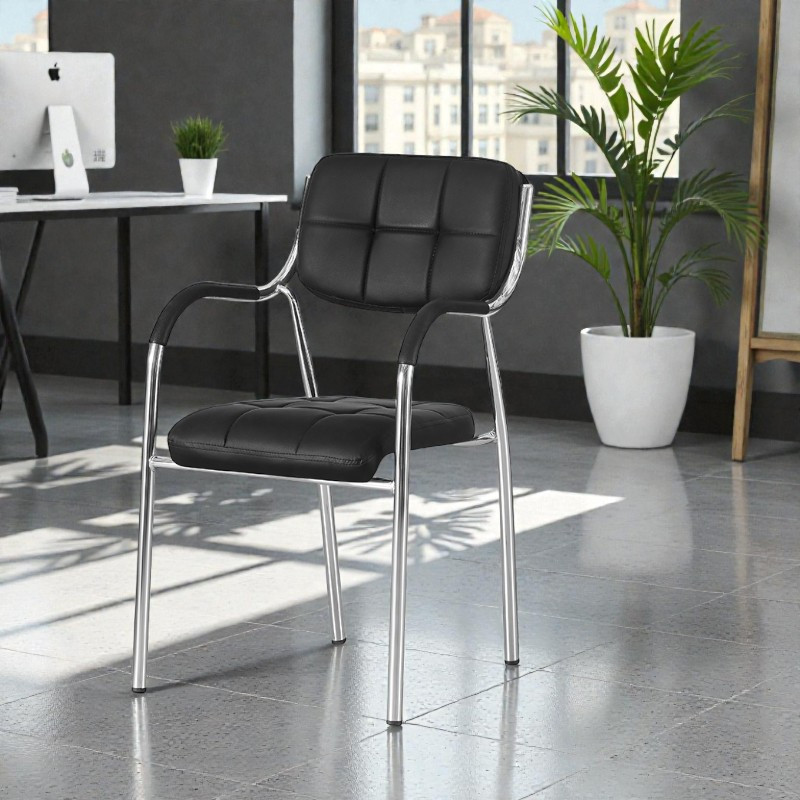 Scaun sala de conferinta, piele ecologica neagra, cadru cromat, inaltime 85 cm - imagine 4