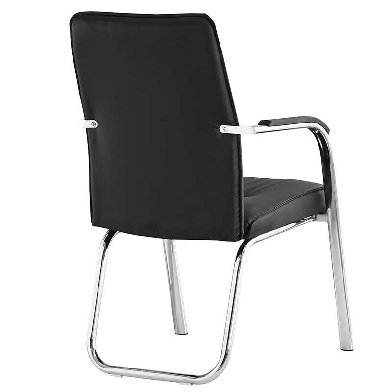 Scaun conferinta, cadru cromat, manere captusite, PVC negru - imagine 5