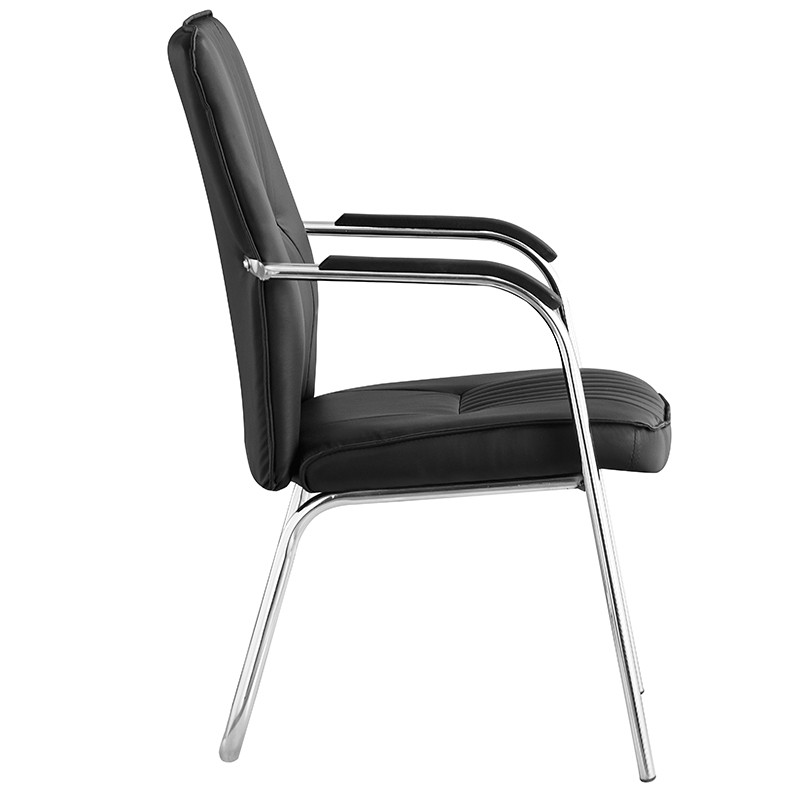 Scaun conferinta, cadru cromat, manere captusite, PVC negru - imagine 4