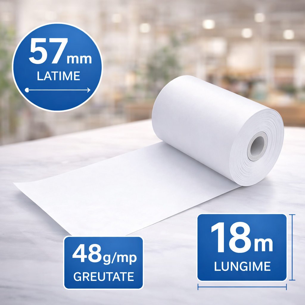 Rola hartie termica casa marcat, 57 mm x 18 m, 48 g/mp, alba - imagine 2